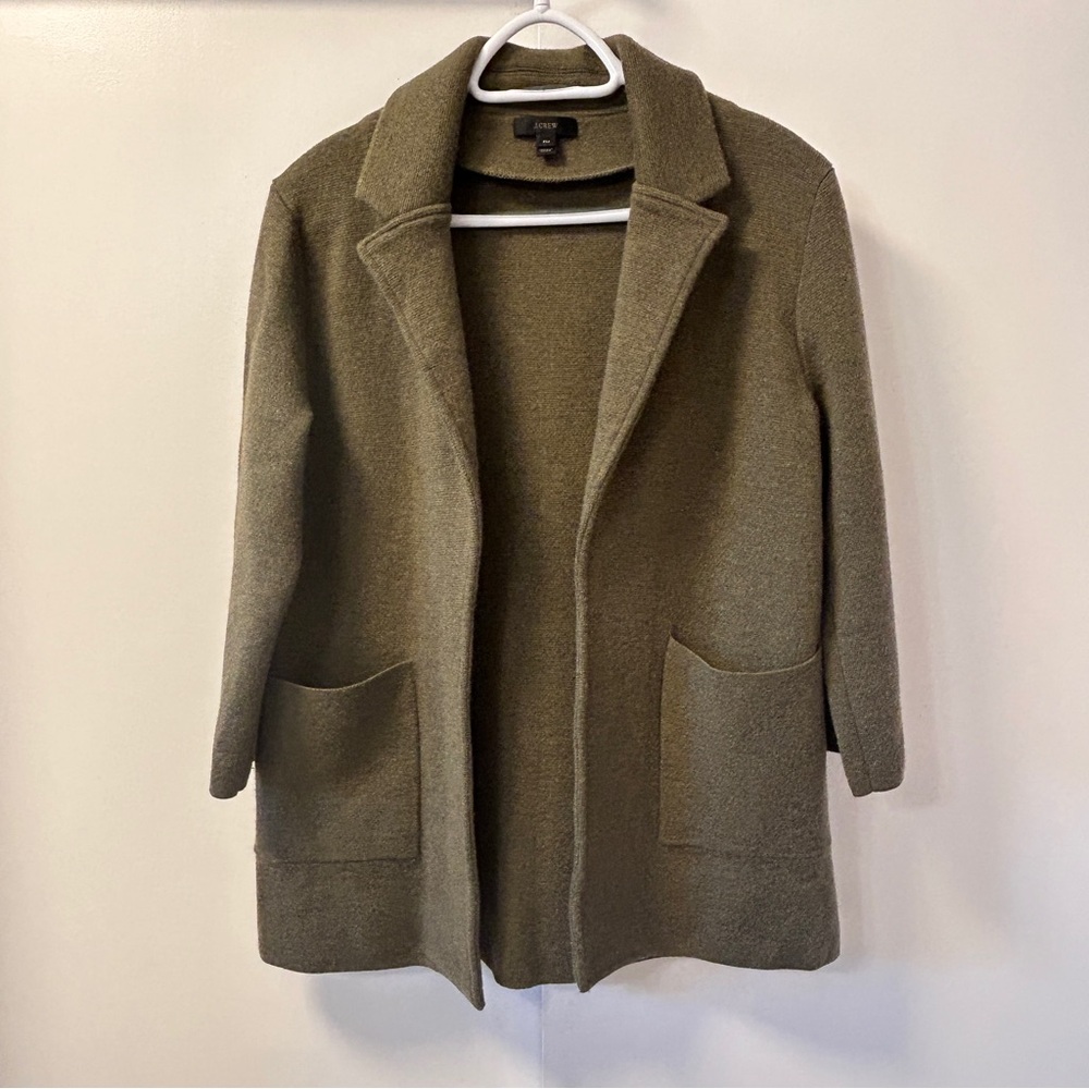 J Crew 100% Merino Wool Open Sweater/Cardigan Olive Green Size PM